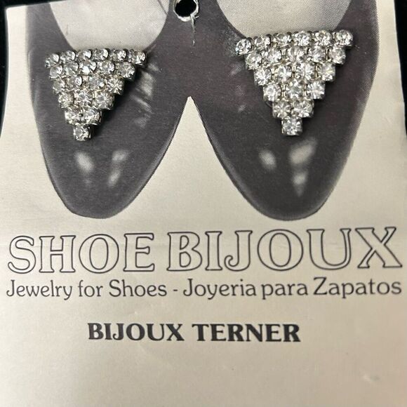NWT Vintage Bijoux Terner Rhinestone Shoe Clips Triangle Shape Clear Crystal - Picture 2 of 4